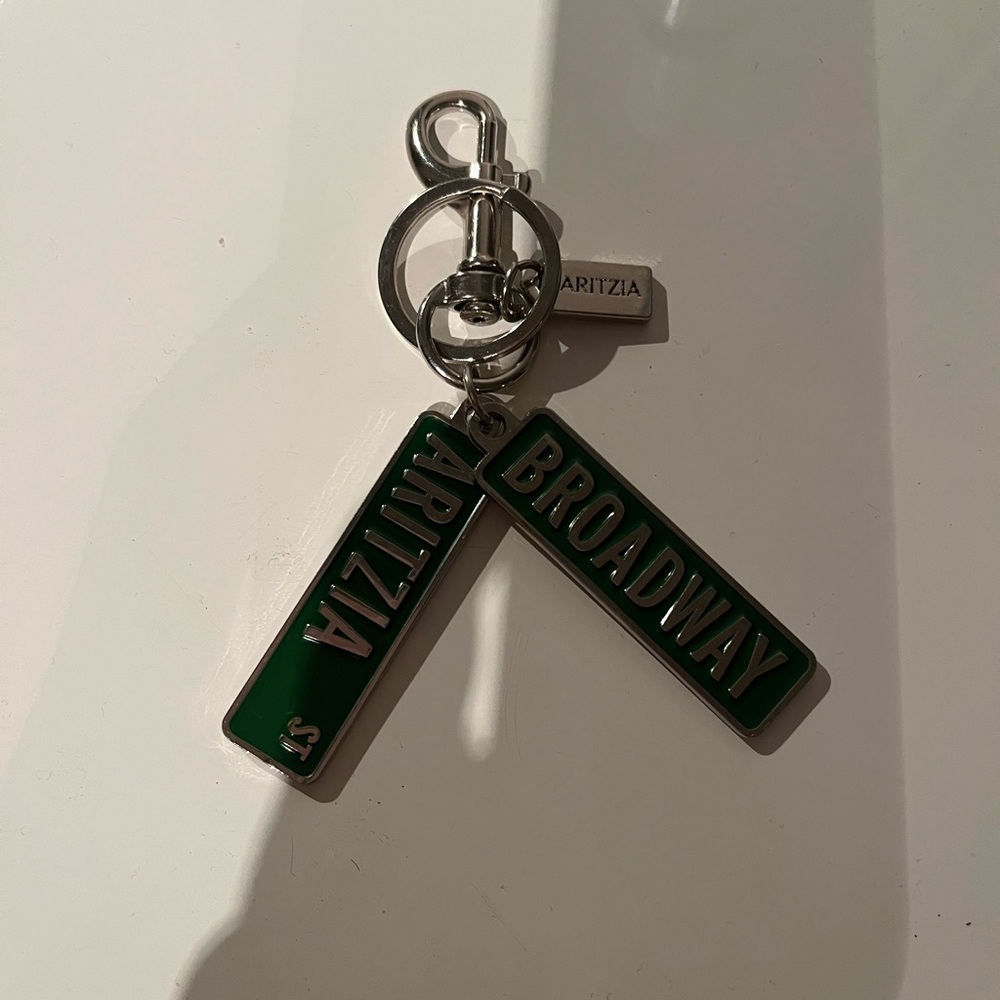 Aritzia Green and Silver Keychain / bag charm ‘street sign’ brand new,never used